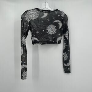 Pretty Little Things Women Mesh Pullover Top Size 2 Whimsigoth Celestial Cropped